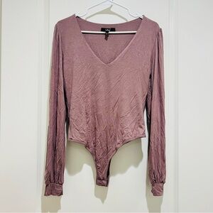 Lulus Womens Mauve Body Suit Long Sleeve Relaxed Sleeves Thong Size Large